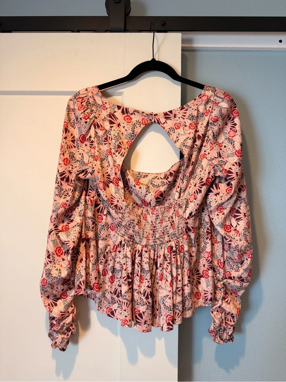 Floral Square-Neck Peplum Blouse - Pink